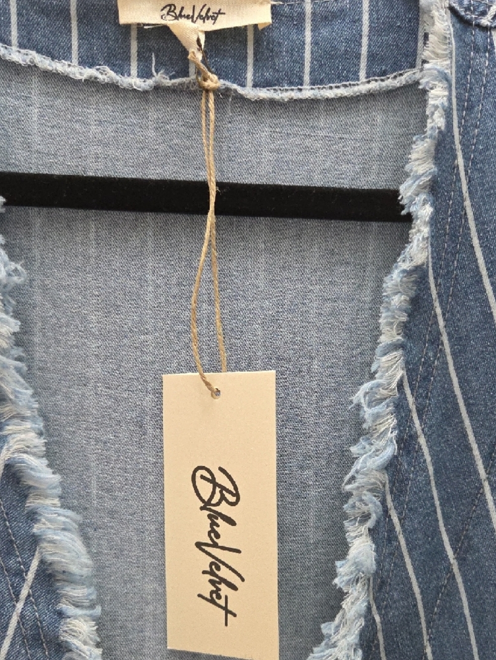 Blue Velvet Frayed Edge Blue Striped Long Duster Coat - Picture 3 of 4